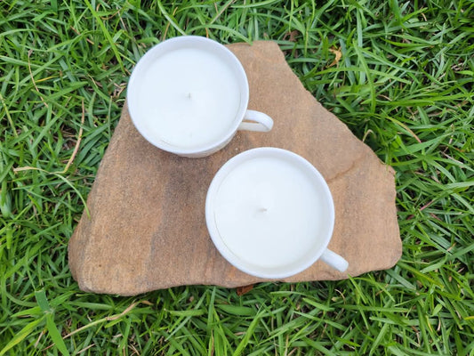 Big Candles in antique cups