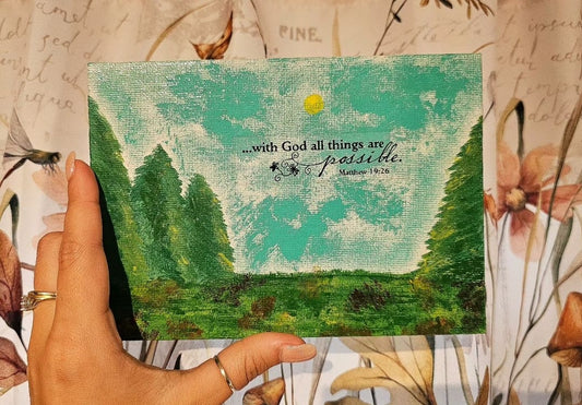 5×7 Matthew 19:26 Handpainted Canvas